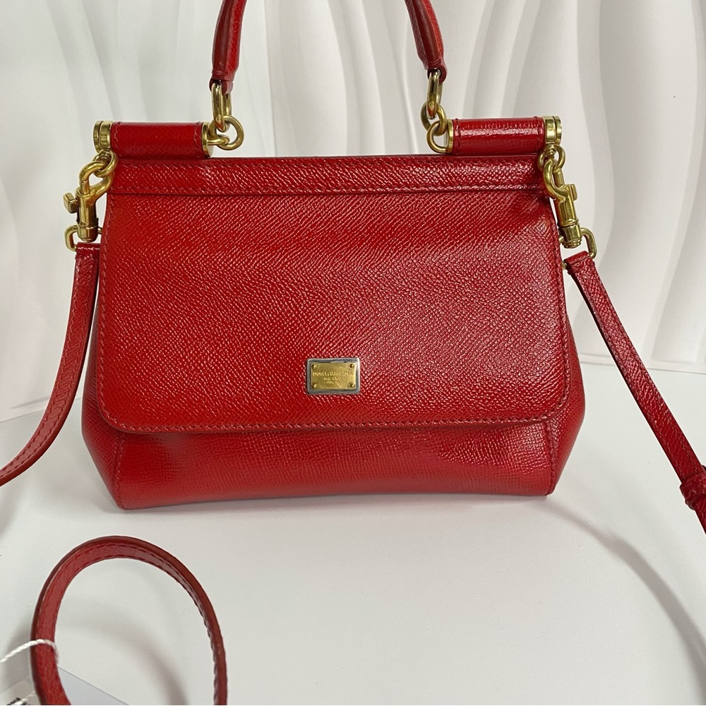 DOLCE & GABBANA Sicily Leather Tote Bag Red